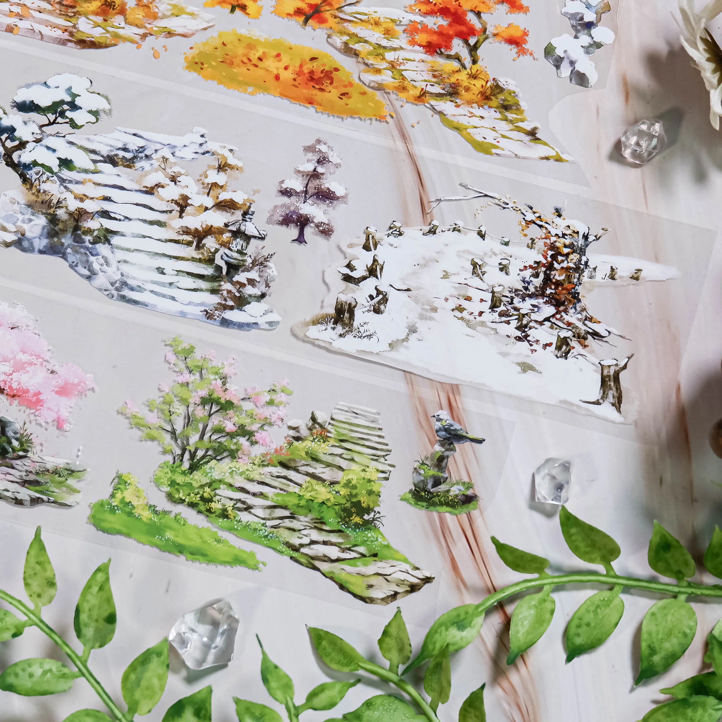 

Daxiangjun PET tape, winding in all seasons, land-made 5mpet white ink + release paper, ancient courtyard landscaping