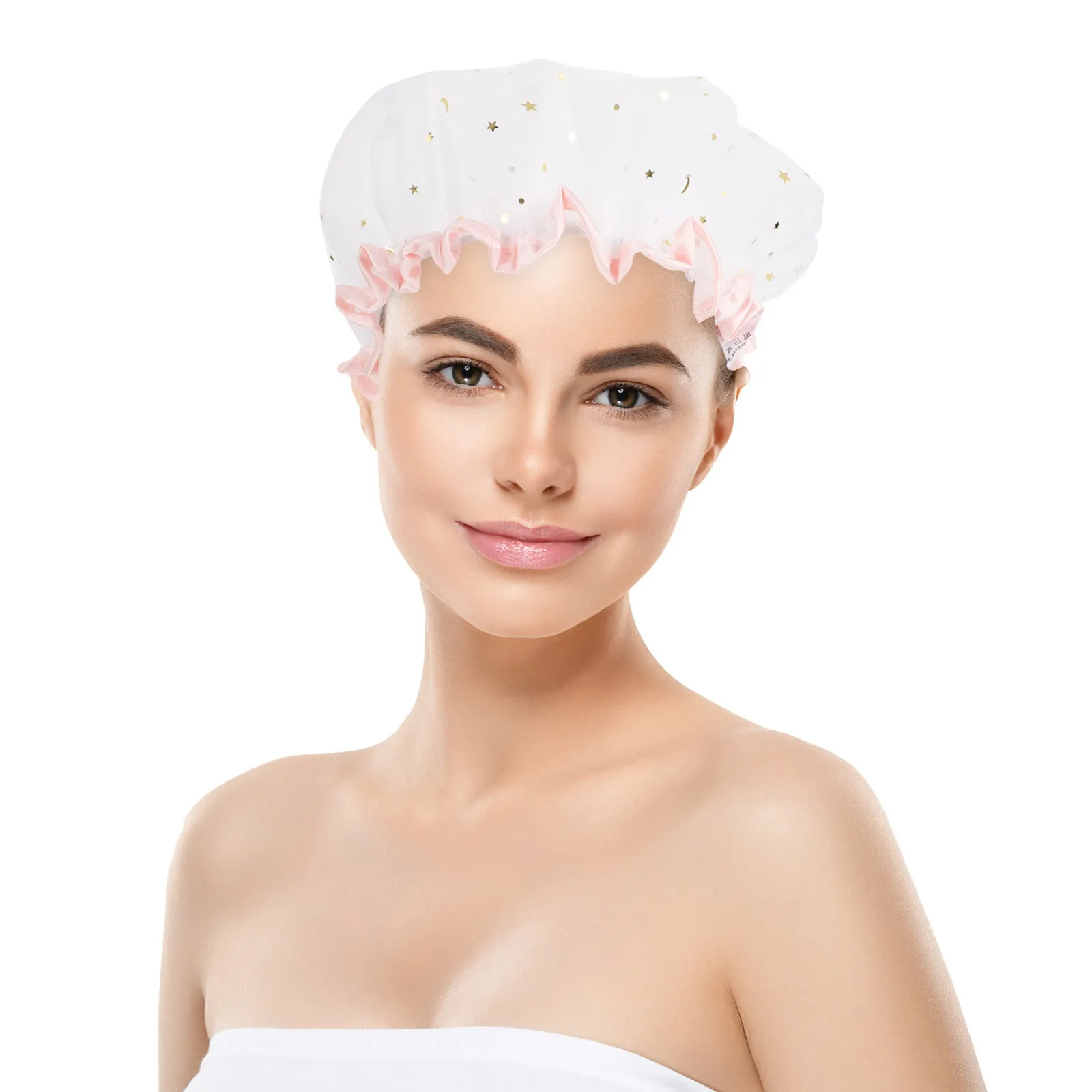 2Pcs Women Shower Caps Waterproof Bathroom Caps Smooth Satin Fabric Hair Fixing Bath Hat for Face Cleansing Eating Relaxation