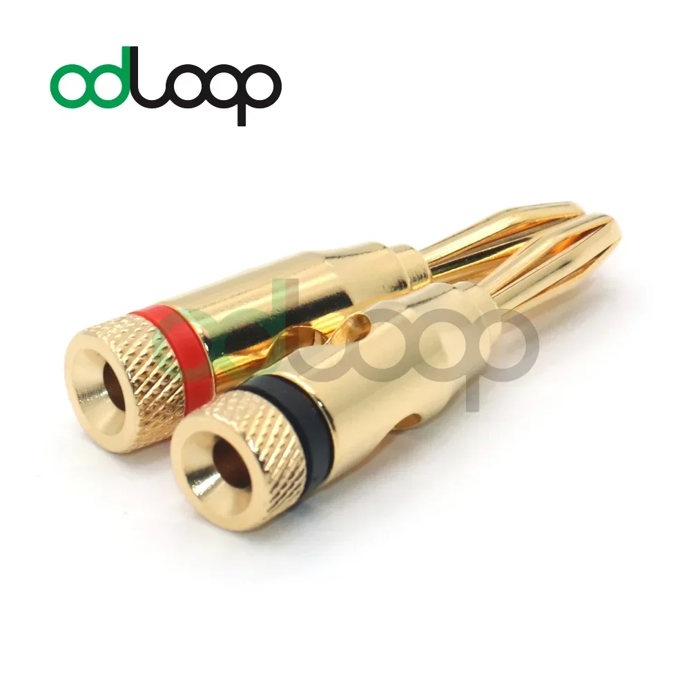 ODLOOP Gold Plated Speaker Banana Plugs – Open Screw Type Brass Connector for Speaker Wire Home Theater 1 Pair