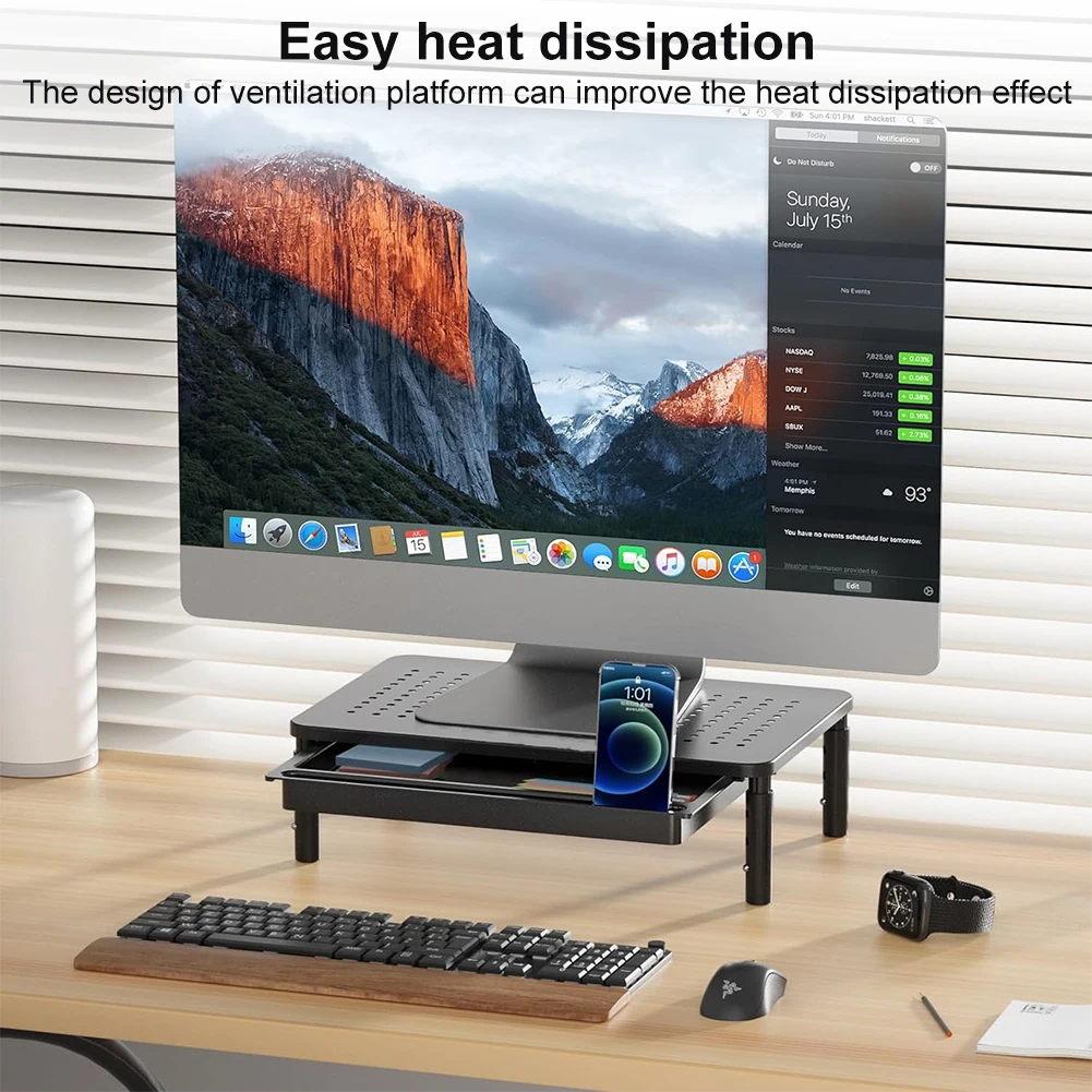 

Monitor Stand Riser with Drawer Metal Computer Stand 3 Height Adjustable Computer Printer Shelf for Home Desktop