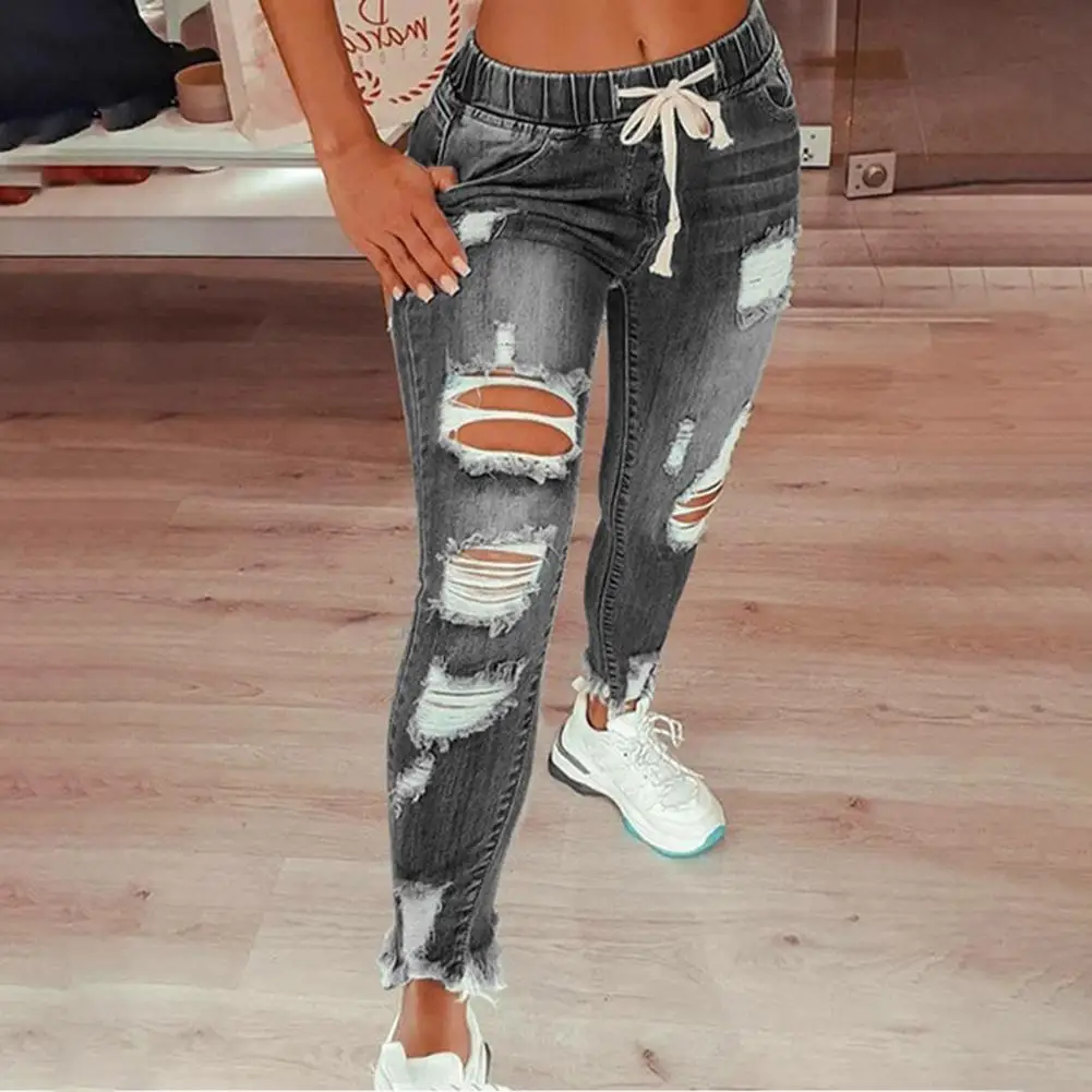 Popular Pencil Jeans  Slim Summer Denim Pants  Pure Color Full Length Denim Pants