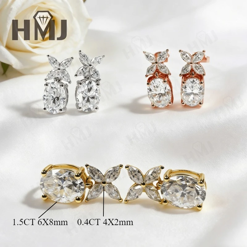Earrings 3.8CT Moissanite DWhite/Black/Champagne/SeaBlue Colombian/Ruby/Sapphire for Women Birthday Gift Party Jewelry