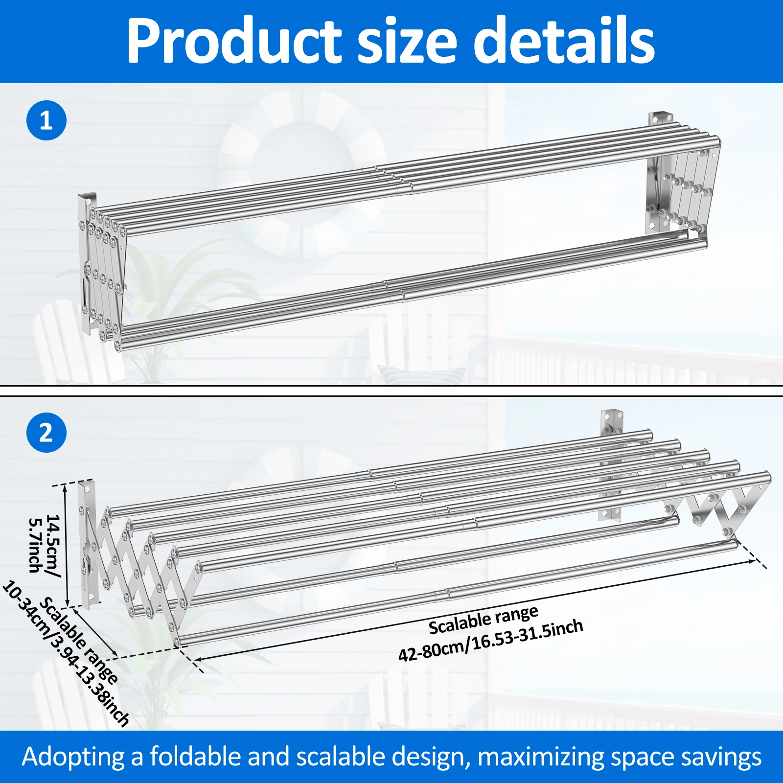 Laundry Drying Rack Collapsible Wall Mounted Clothes Drying Rack Stainless Steel Drying Rack Retractable Towel Drying Rack Space