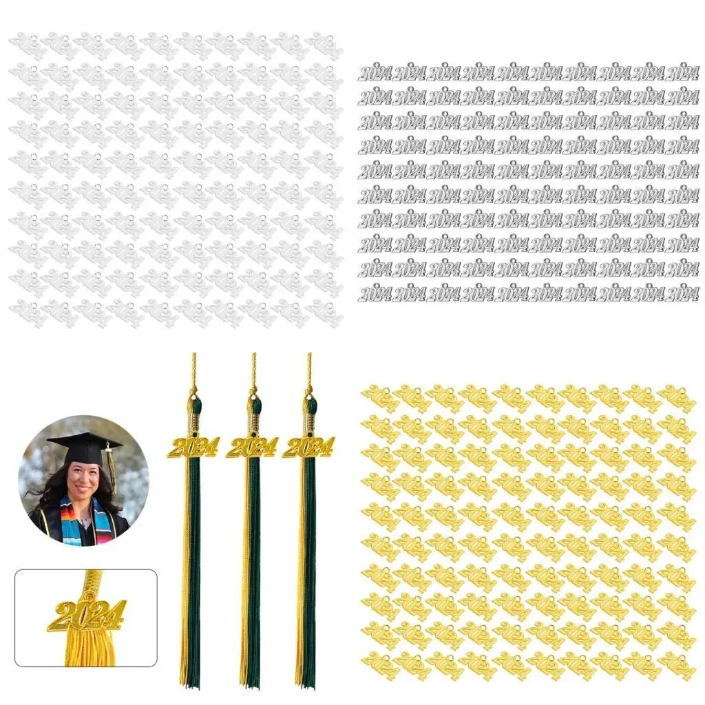 

J78F 100pcs Number 2024 Year Charm Letter Pendants Gold Silver Color for Jewelry Making DIY Handmade Craft Accessories