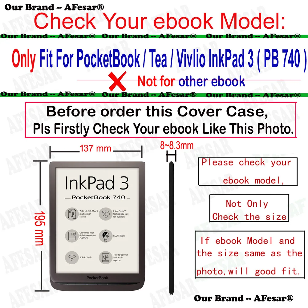 Флип-чехол для Pocketbook Tea Vivlio InkPad 3 PB740 PB741, 7,8 дюйма