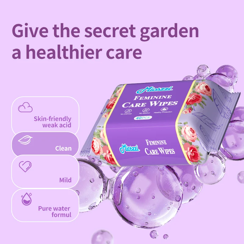 Mioszzi Feminine Wipes, การดูแลที่ใกล้ชิดที่สมดุล pH อ่อนโยน, ความสดชื่นทันทีทุกที่, ห่อแยกชิ้น