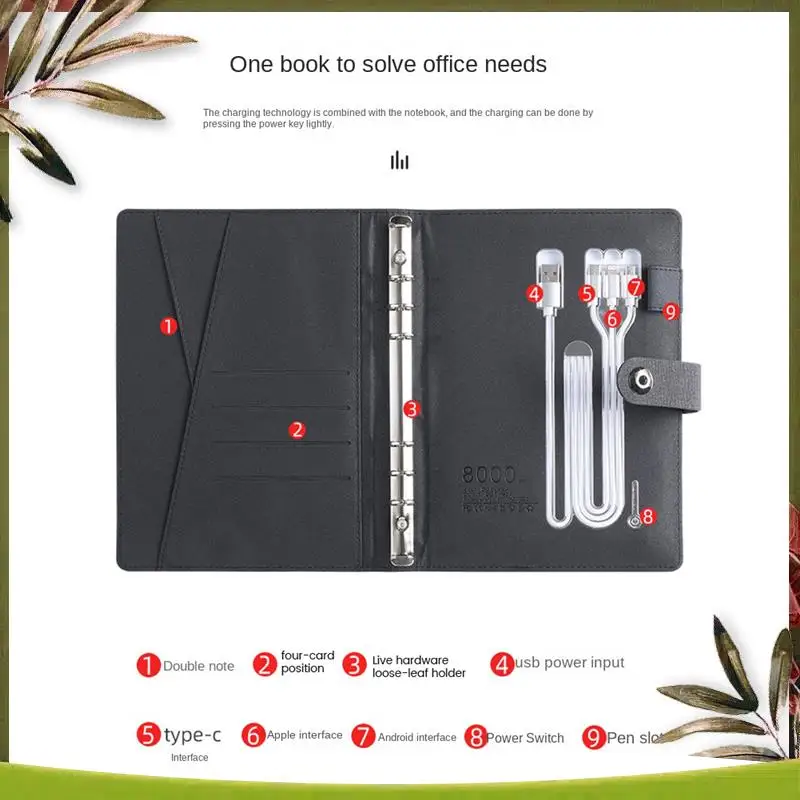 New-Business Travel A5 Manager Bag Portable Notebook With Power Bank Battery Charger Charging Mobile Rack