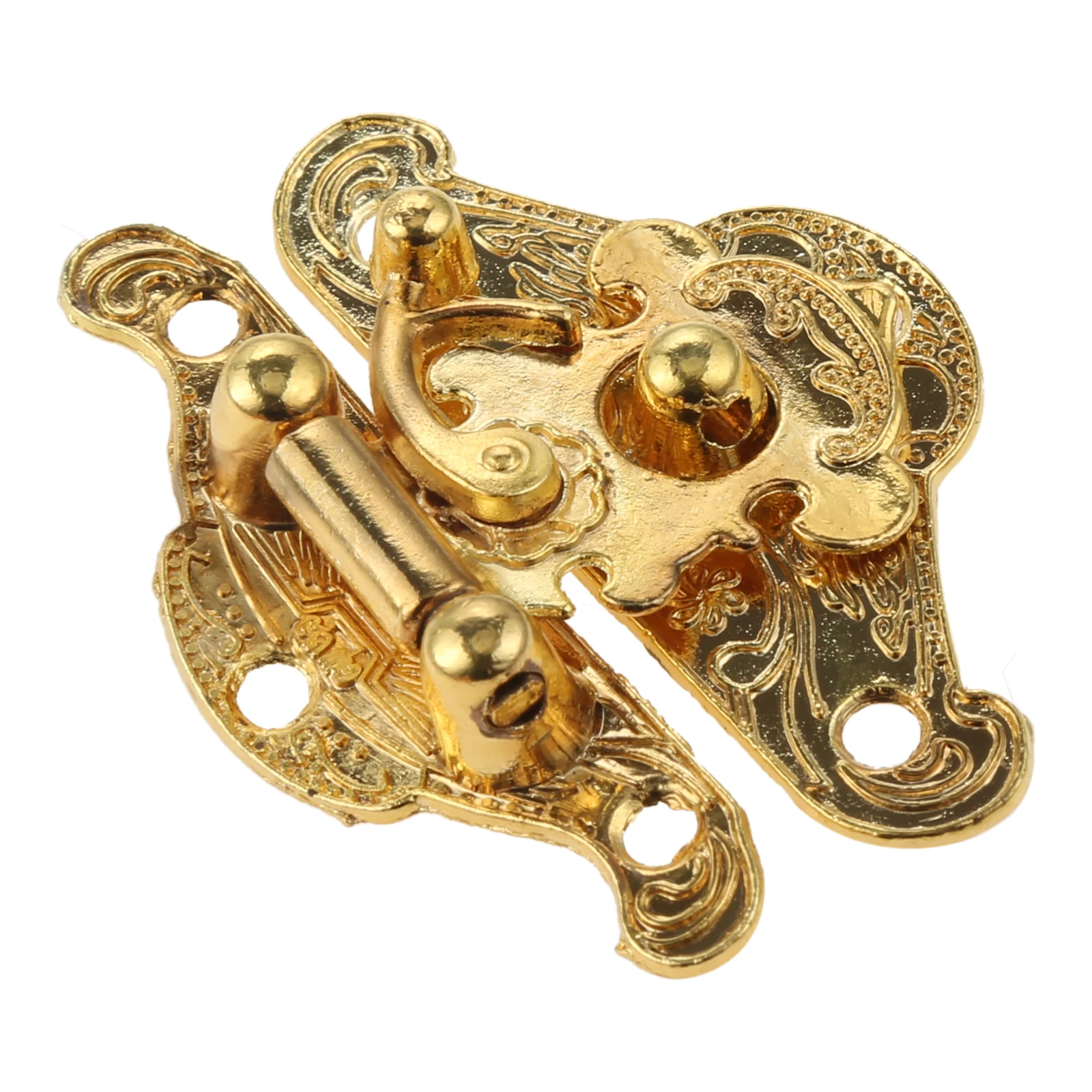 2 Pcs Antique Gold Box Hasp Lock Latch Vintage Decorative Jewelry Gift Wooden Box Buckle Hook +Screws Furniture Fittings 48*37mm