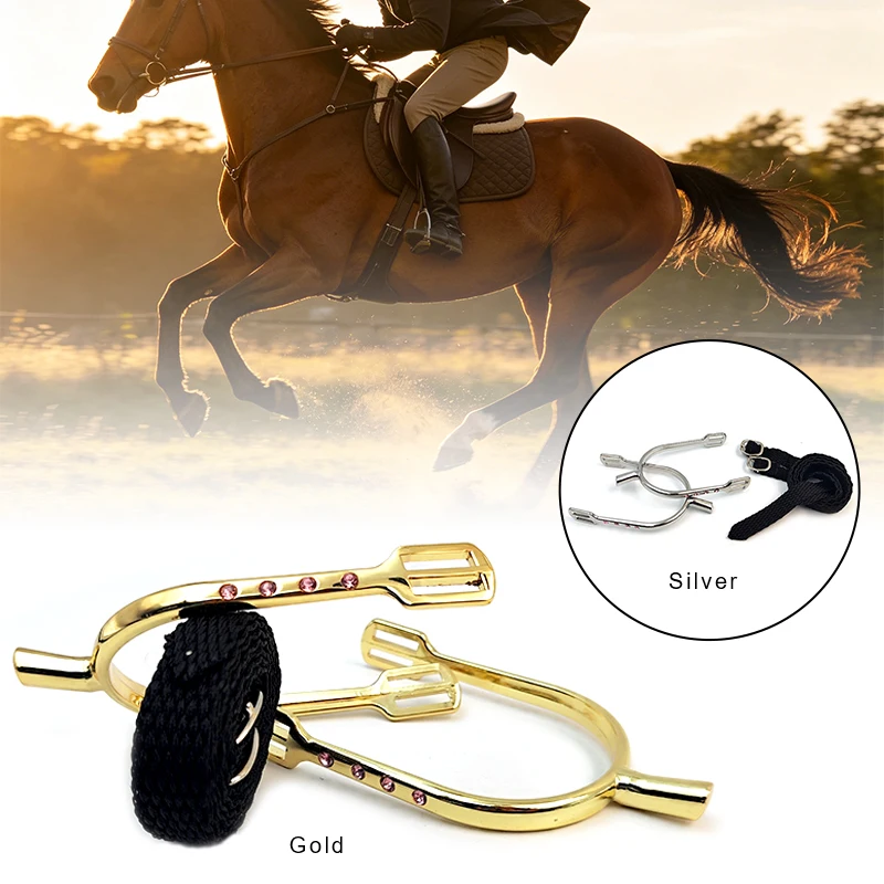 

Equestrian Spurs Gold/Silver Alloy with Black Straps Horse Riding Spurs for Training