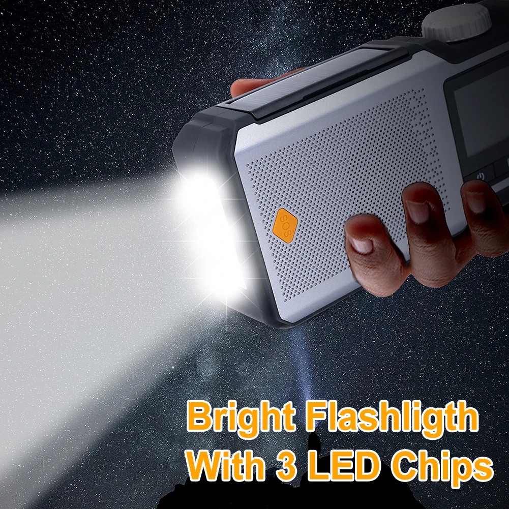 야외 캠핑 및 비상 사태를위한 보조베터리 SOS 손전등 태양 라디오와 10000mAh 핸드 크랭크 비상 라디오 휴대용 라디오