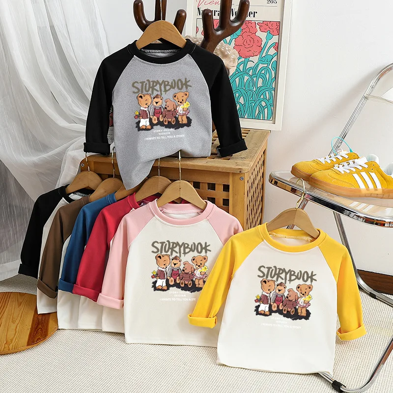 

OKH-Children's Base Shirt Autumn New Boys and Girls Baby Stylish Round Neck Cartoon Long SleeveTChildren's Clothing Tops
