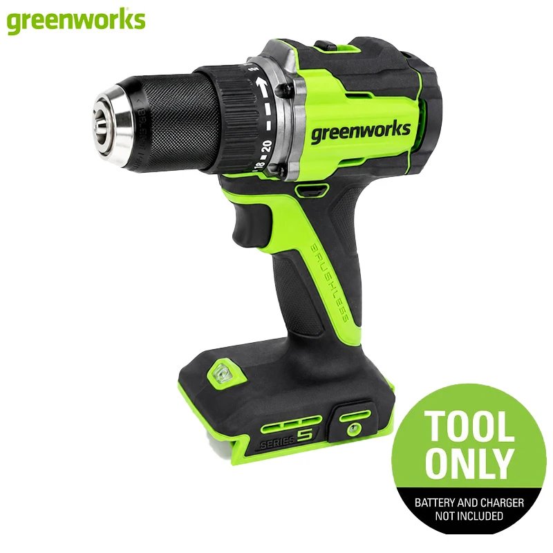 Greenworks 24V Brushless Drill Driver 60Nm Torque 2-Speed 2000 RPM 13Mm Keyless Chuck 20+1 Clutch LED Work Light Tool Only