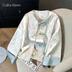 Short Coat Women's New Spring Product National Stand Collar Lace Embroidery Coat Women Elegant Lace Up Tang Suit Cardigan Female