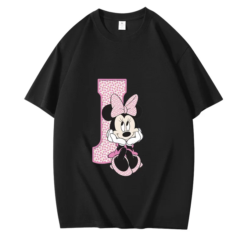 Disney Minnie Letter A B C D Children T-Shirt Name Combination Tee Shirts Cartoons Kid Casual Clothes Girl Boy Harajuku Tops