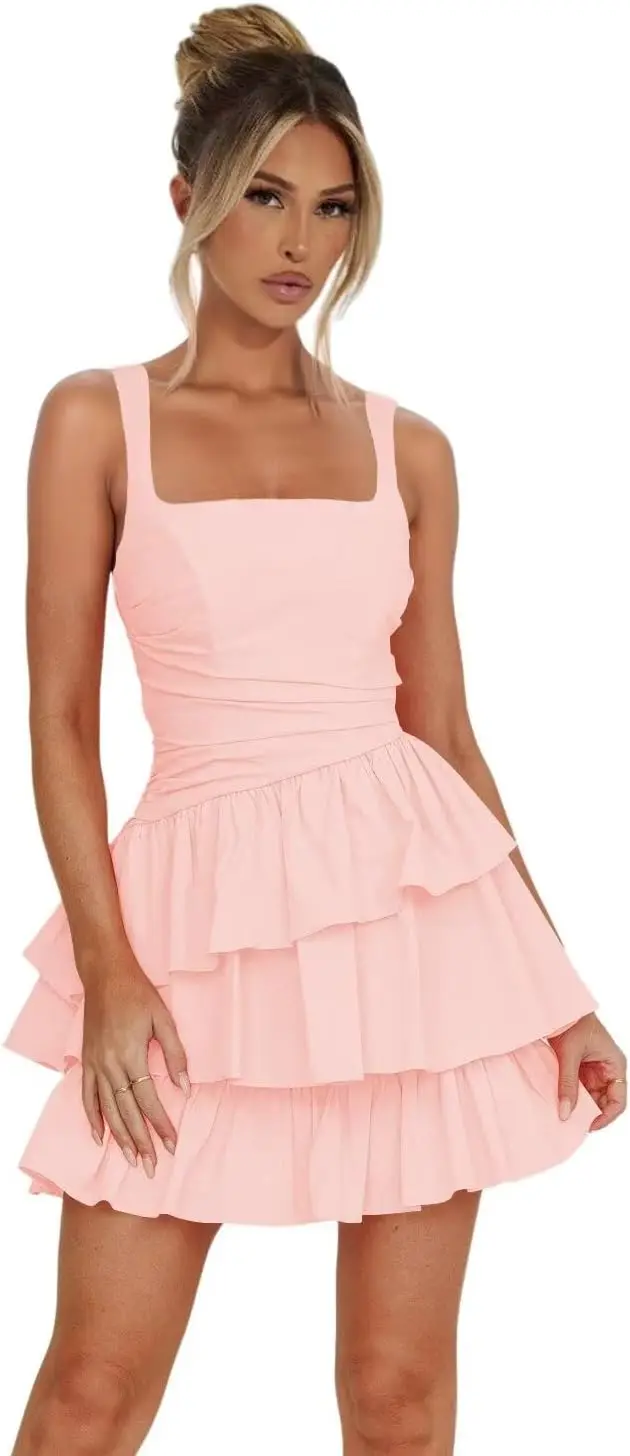 

Women's Satin Square Neck Spaghetti Strap Homecoming Dresses Sexy Cocktail Dress Short