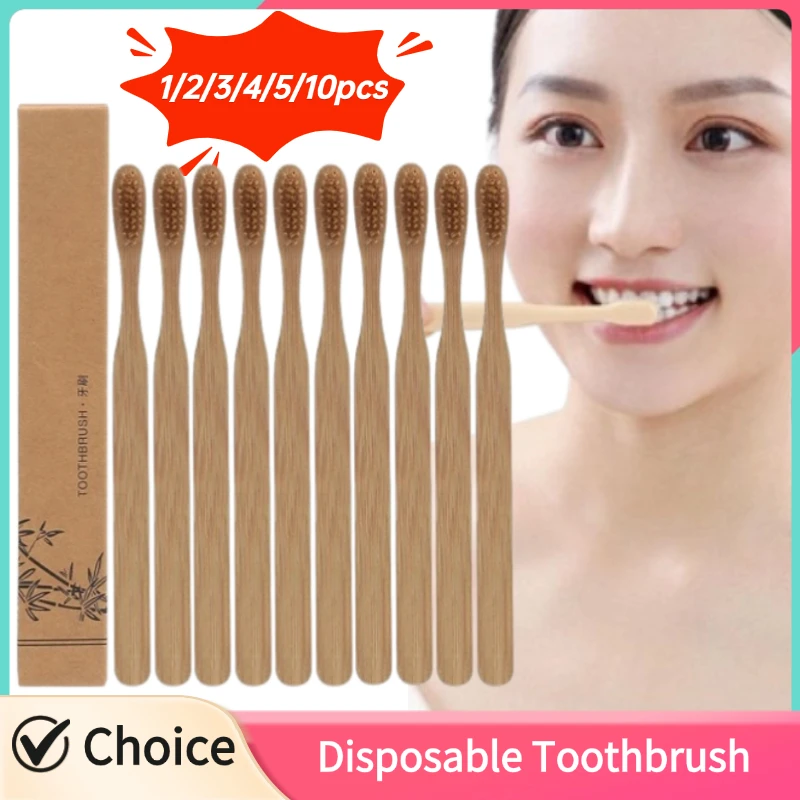 1-10PCS Disposable Toothbrush Soft Bristles Toothbrush Single Wrapped Bamboo Toothbrush Travel Deep Cleaning Oral Care Brush