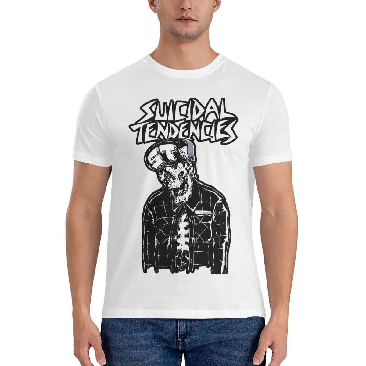 Vintage T-Shirts Men Suicidal Tendencies Vintage 100% Cotton Tees Round Collar Short Sleeve T Shirt 6XL Clothes