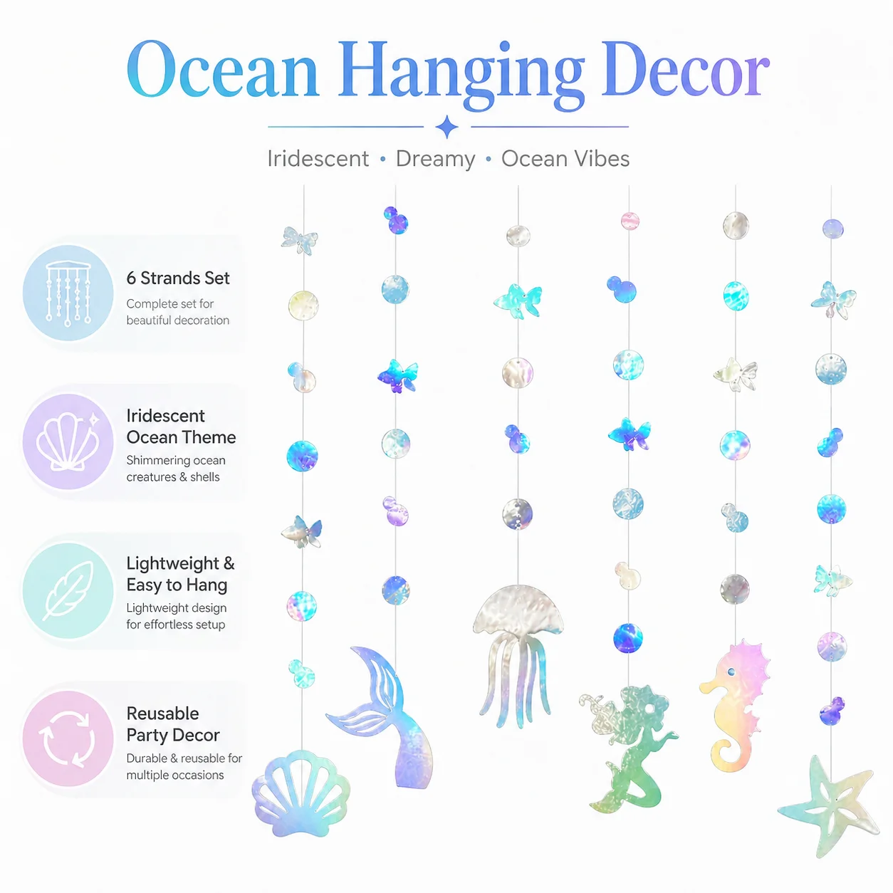 

Mermaid Birthday Party Decorations, Under The Sea Garland, Reusable Cardstock Ocean Rainbow Decor for Baby Shower Parties