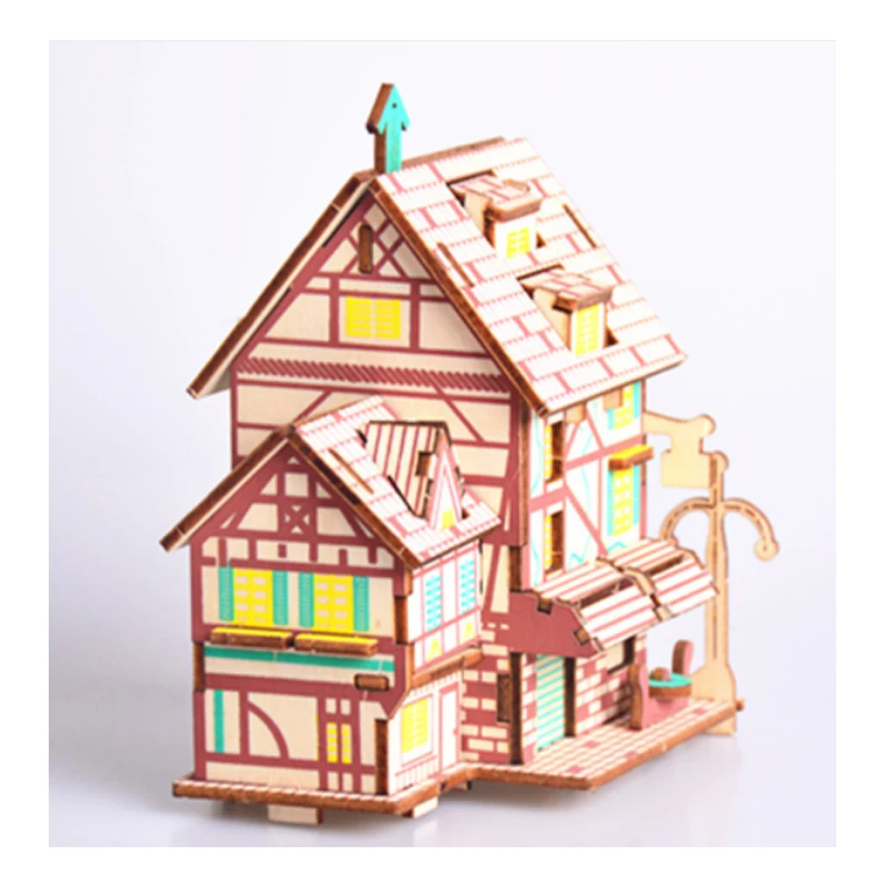 Juguetes modelo Diy, rompecabezas de madera 3d, casa de café francesa, Kits de madera, juego de rompecabezas, juguetes de ensamblaje, regalo para niños y adultos P19
