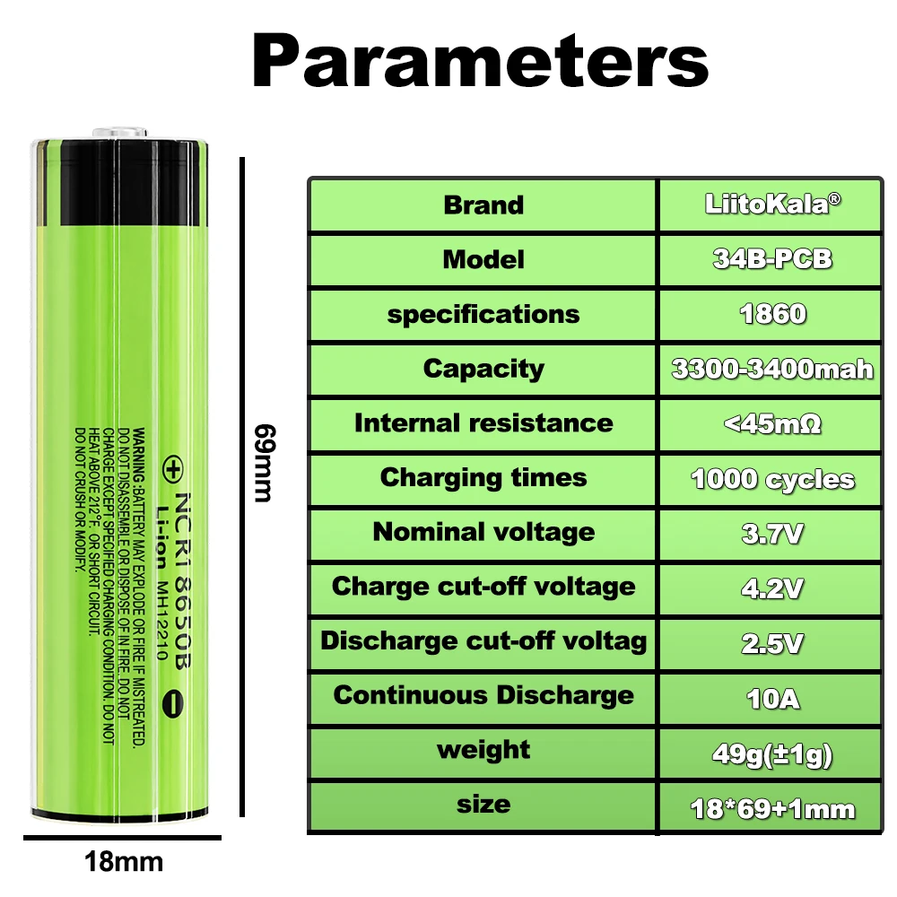 LiitoKala 34B-PCB NCR18650B 18650 3400mAh battery 3.7V Li-ion rechargeable battery PCB Protected+Free Shopping