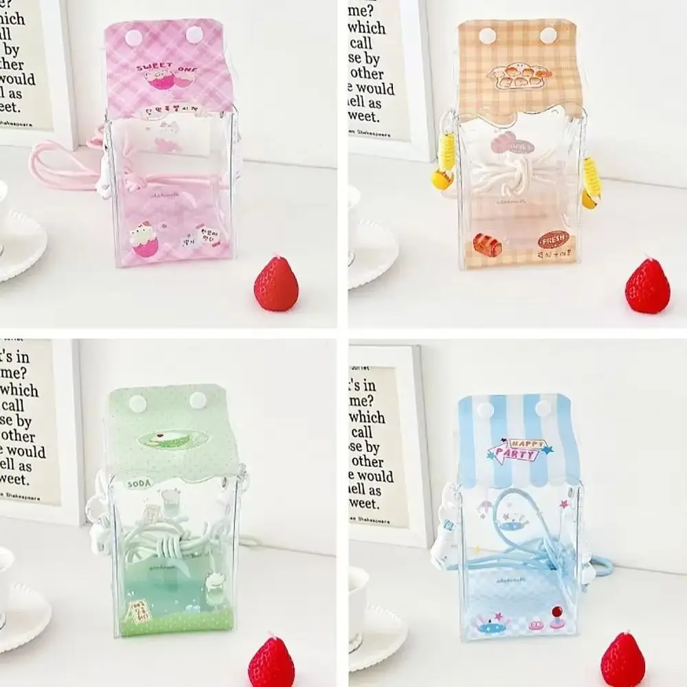 حامل شارة لطيف الحليب عرض حقيبة شفافة Crossbody حمل حقيبة الكرتون سستة حقيبة التخزين الملحقات