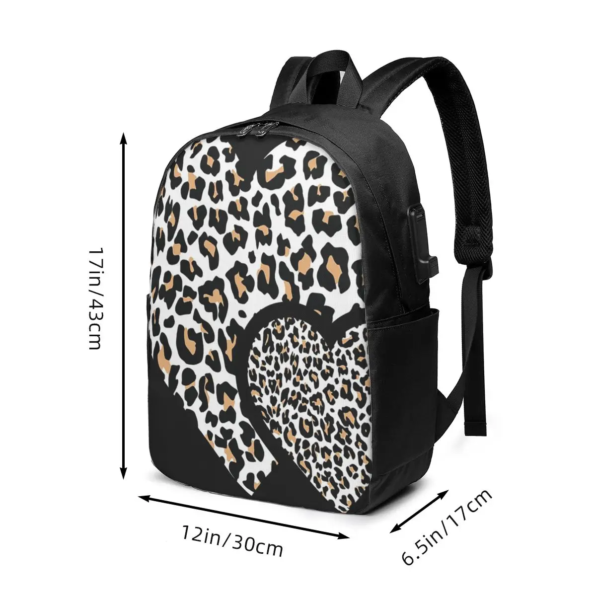 Leopard Print Heart-Shaped Backpack Travel Notebook Bag Computer College Student School Bag Laptop Shoulder Bags for Men Women