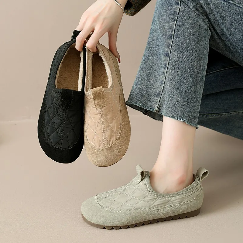 

2025 г., теплая повседневная хлопковая обувь на плоской подошве в стиле ретро для женщин, зимняя новая удобная универсальная плюшевая обувь на мягкой подошве