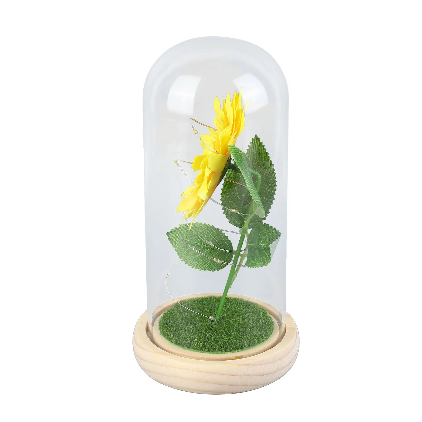 Simulation Sunflower Glass Cover Decoration Luminous LED Artificial Eternal Sunflower Glass Dome Night Light For Women