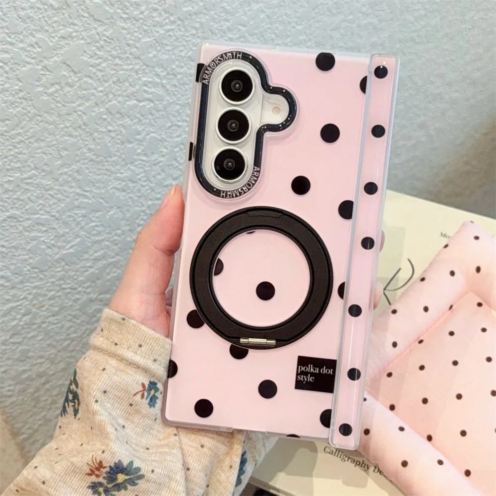 Cute Multicolor Polka Dot Phone Case For Samsung Galaxy Z Fold 8 Ultra Magnetic Rotatable Ring Stand Shockproof Protective Cover