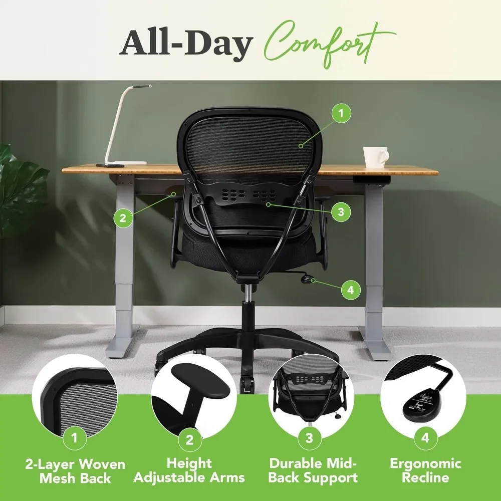 Wave Home Office Desk Chair - Office Chair Ergonomic Desk Chair - Ergonomic Mesh Office Chair, Mid Back, Adjustable Arms, Lumbar