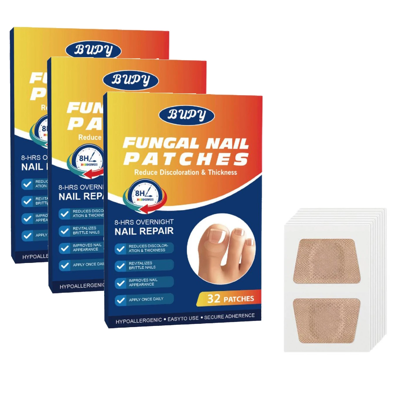 32개입 곰팡이 손톱 패치, 발톱 곰팡이 치료용 강력 – 손상되고 변색된 손톱을 위한 밤새 손톱 관리 및 복구