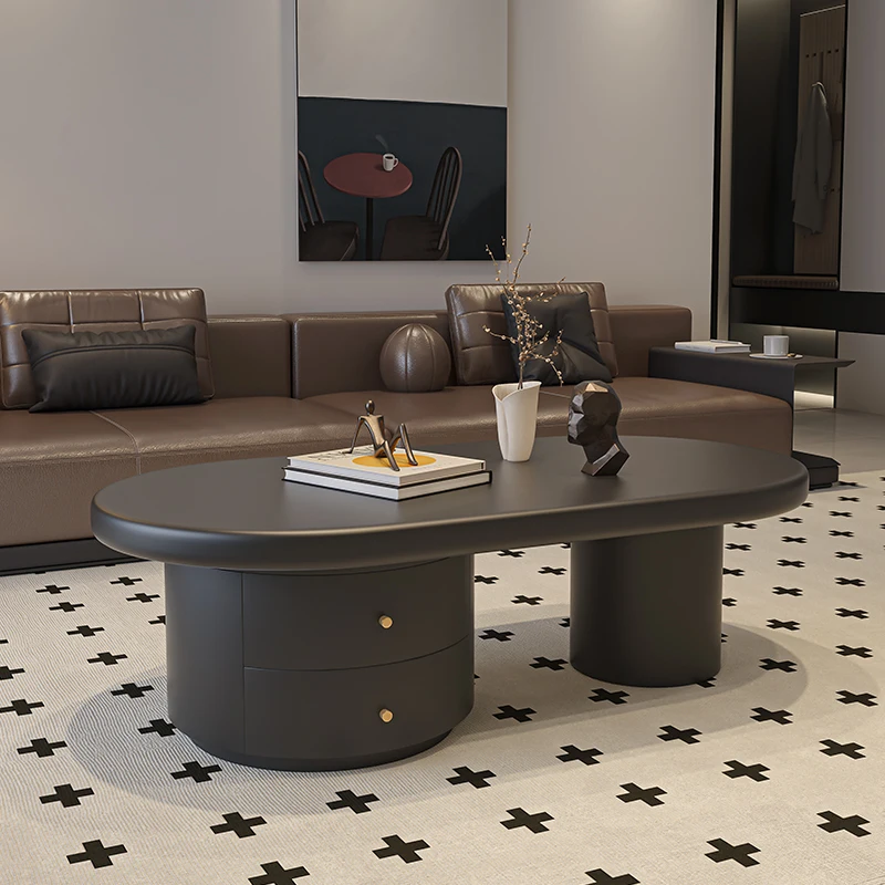 Italian light luxury minimalist high-end coffee table modern simple small apartment living room household oval black