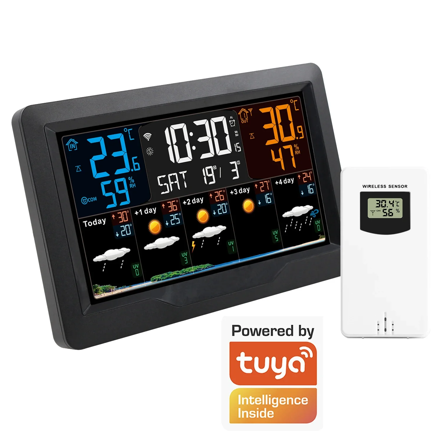 

3390TY-A Tuya Smart WIFI Thermometer Hygrometer Weather Station Multifunctional Wireless Color Screen Weather Forecast Clock