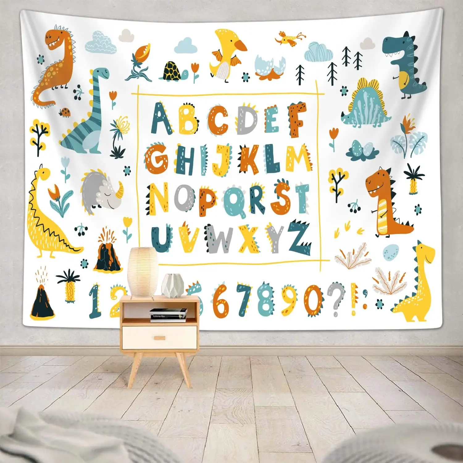 Alphabet Poster Tapestry for Kids Boys Girls Bedroom, ABC Learning for Toddlers Cute Dinosaur Art Educational Tapestries Wall