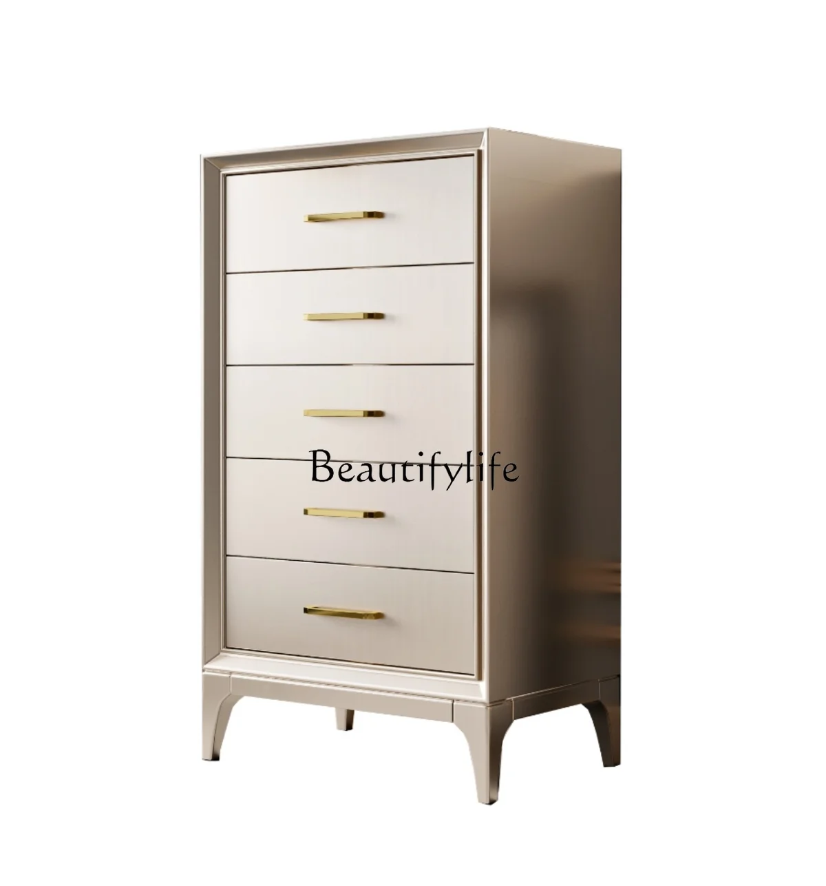 American-Style Solid Wood Chest of Drawers Bedroom Bedside Champagne Silver Paint Storage Cabinet More than Chest of Drawer