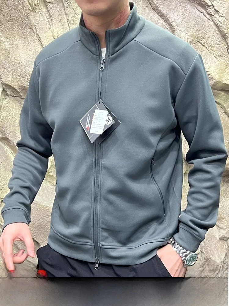 

Busin Casual Knitted Jaet Men's Stand Collar 3D Tailoring Polyester Fiber Breathable Long Sve Zipper Outdoor Jaet