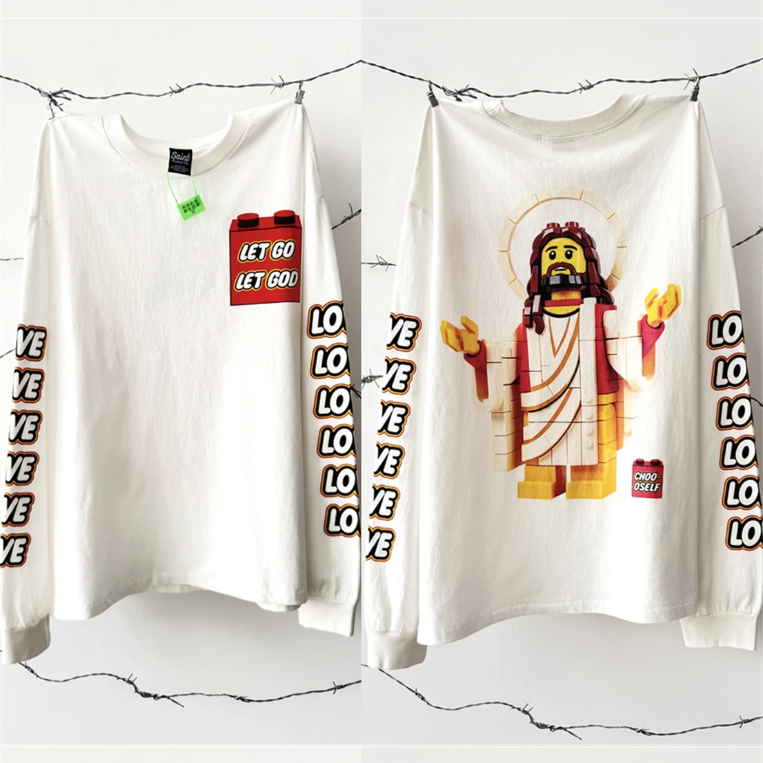 Vintage Saint LET GO LET GOD Long Sleeve T Shirt Men Women Tee Tops T-Shirts