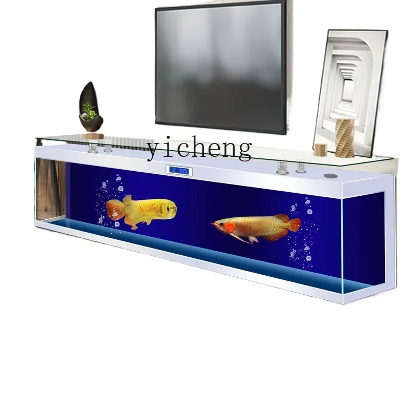 

HSN ultra-white glass TV cabinet fish tank living room household ecological water-free floor-to-ceiling glass bar aquarium