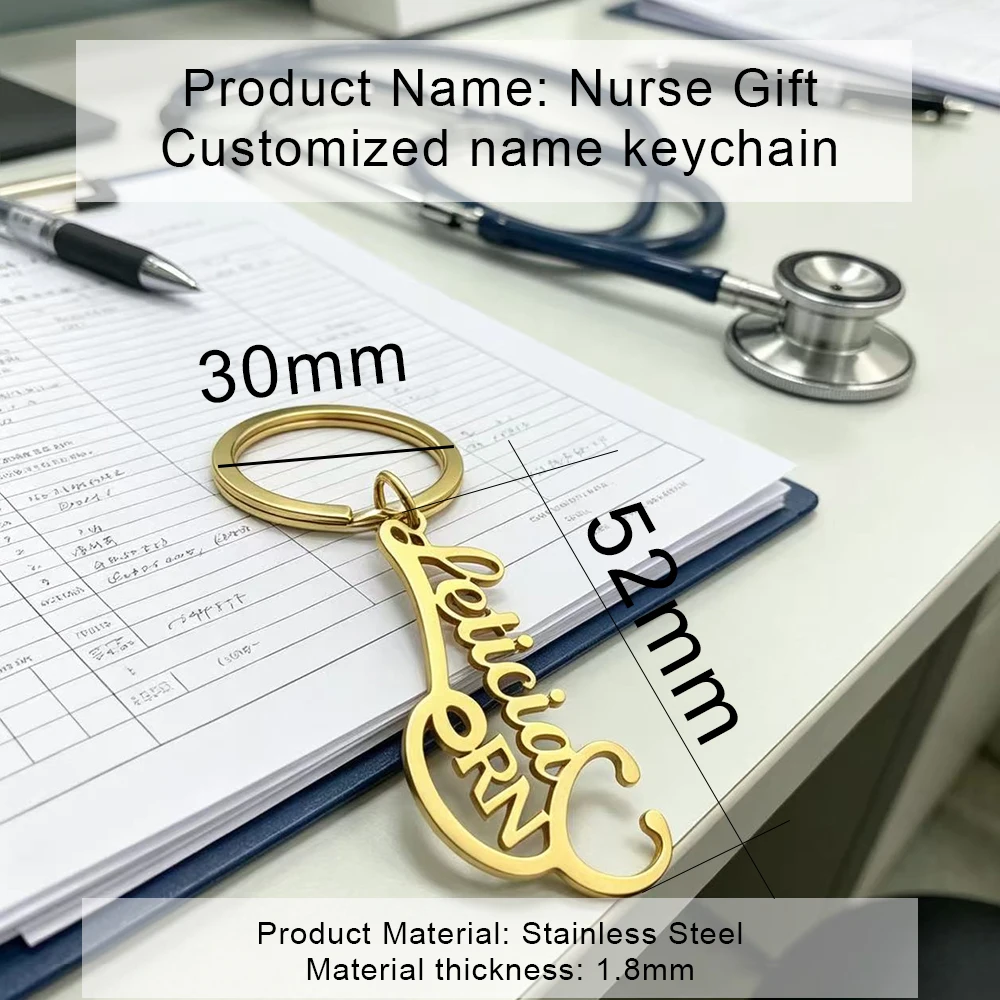 

Personalized Custom Name Keychain Stainless Steel Nurse Name Keychain Keyring for Medical Staff Gift Portable bag pendant