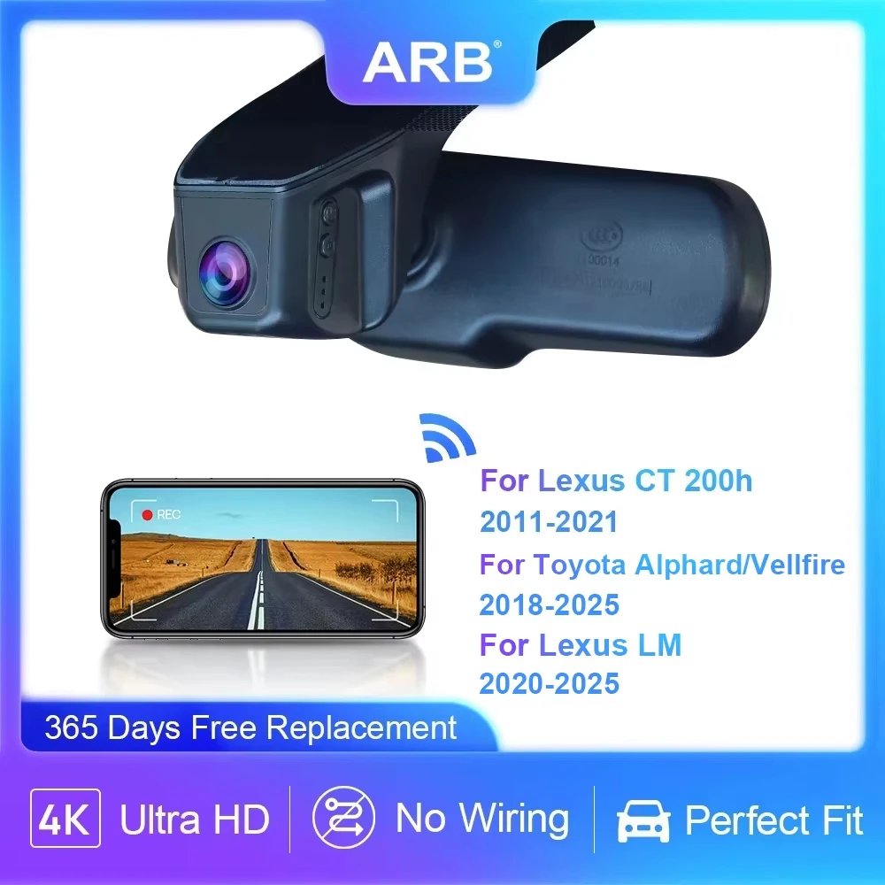 For Lexus CT CT200h 2011-2020 / LM 2020-2025 4K Dashcam, for Toyota Alphard/Vellfire 2018-2025, ARB OEM Style Car DVR, WIFI APP
