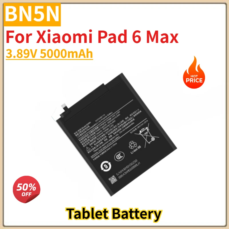 High Quality BN5N Tablet Battery 3.89V 5000mAh for Xiaomi Pad 6 Max Brand New Replacement Battery