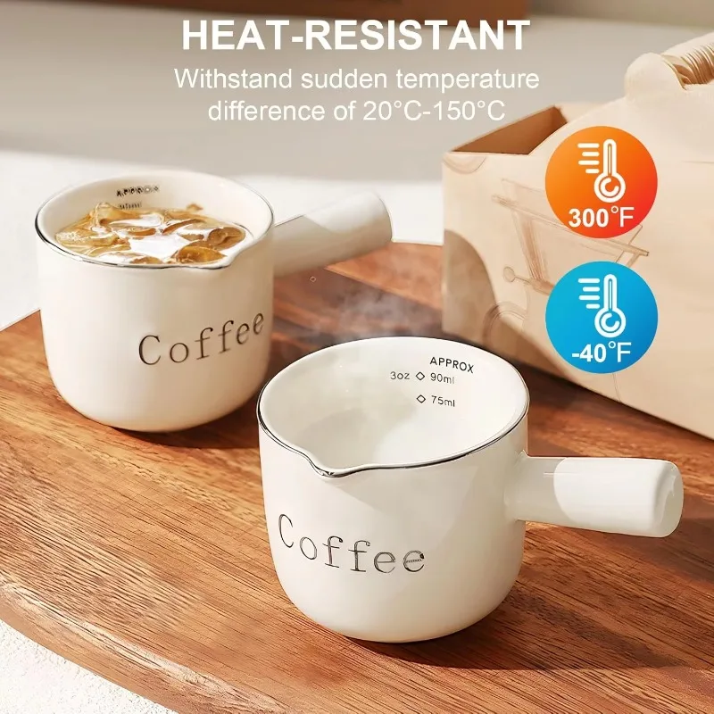 Mini Ceramic Coffee Cup with Handle V Shaped Spout Milk Cup Latte Creamer Blender Espresso Measuring Cup Tea Coffee Accessories