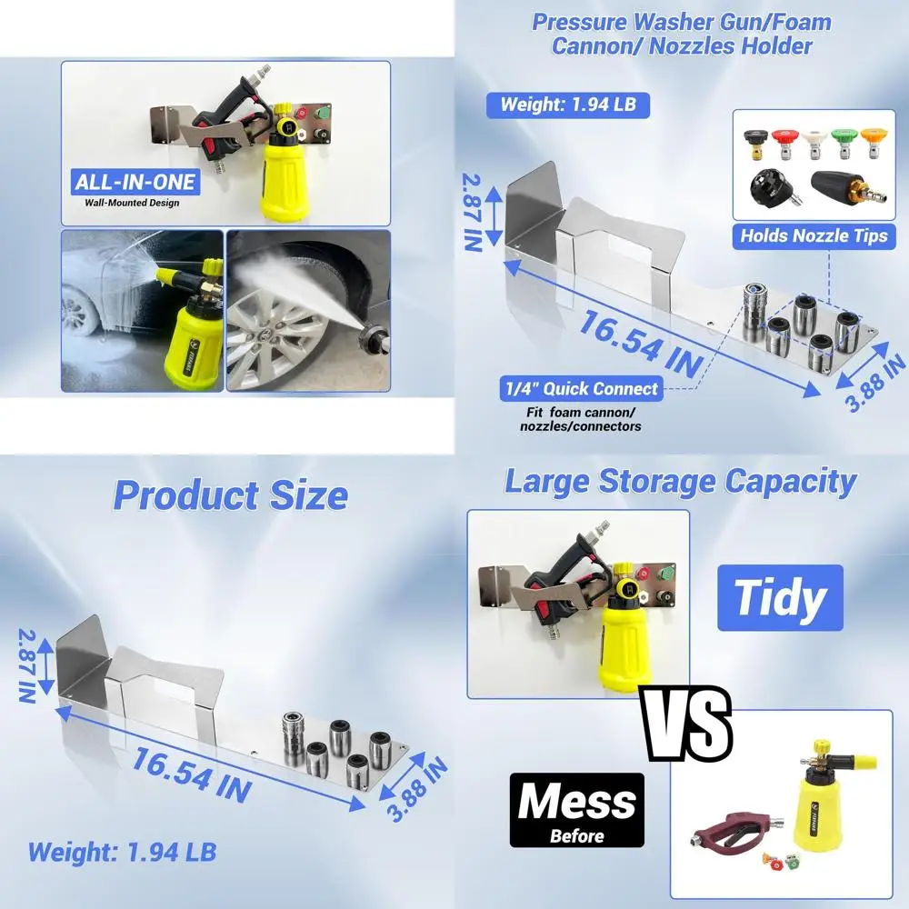 

Pressure Washer Gun Holder, Power Washer Snow Foam Lance Holder Tool Organizer, Wall Mounted Nozzle Tips and Foam Cannon Kit Sto