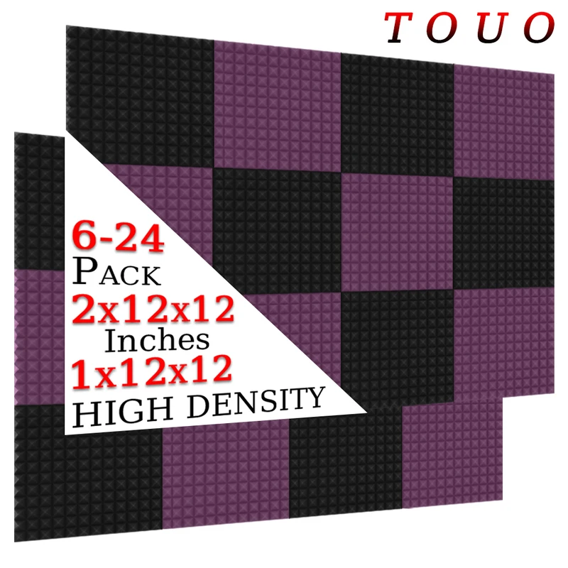 

TOUO 6/12/24 Pcs High-Density Sound Insulation Foam Pyramid Sound Absorbing Material For Home Studio Music Acoustic Treatment