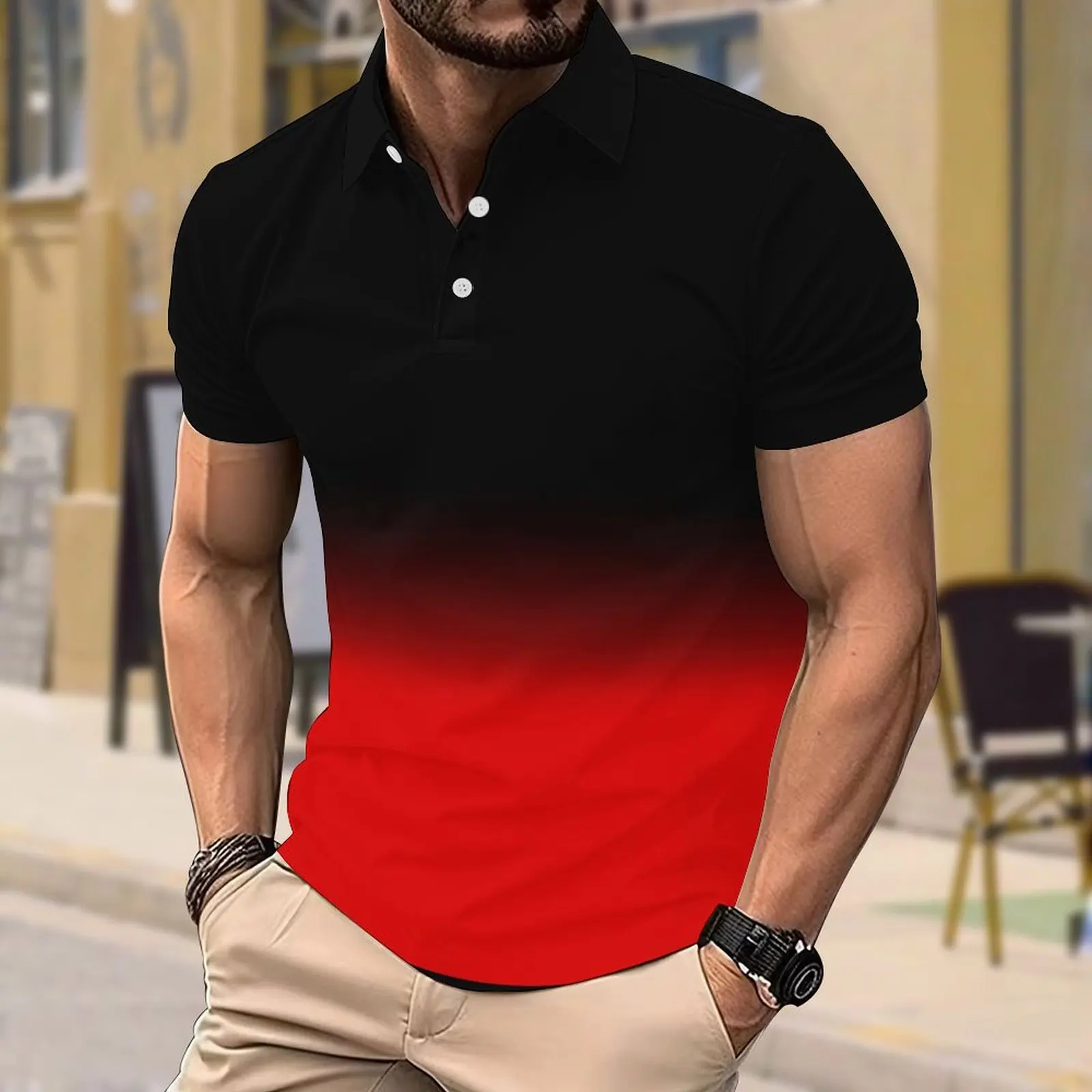 2025 Summer Men's Short Sleeved Polo Shirt 3d Color Gradient Digital Printed Polo Men's Business Casual Lapel Shirt Button Tops