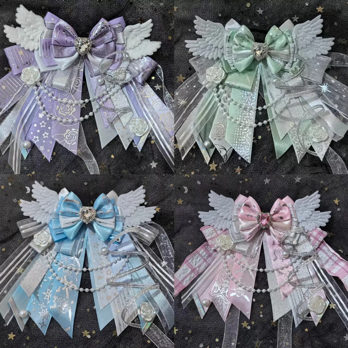 Pure Handmade Lolita Bows คอสเพลย์ Bowtie อะนิเมะสนับสนุน Stick Bowkont ผู้หญิงหวานสดดอกไม้ Rhinestone เข็มกลัดเครื่องประดับ