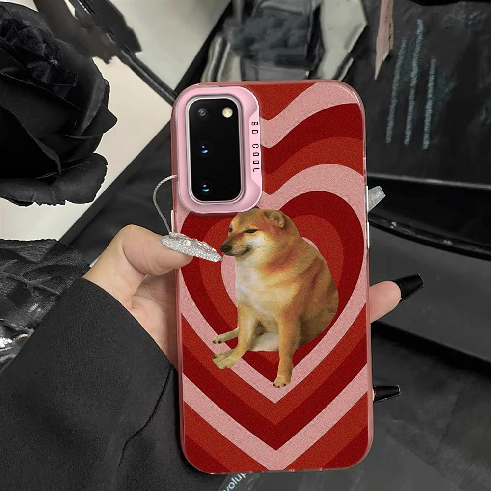 Funny Cheems Doge Phone Case For Samsung S23 S24 S22 A71 A55 ULTRA PLUS FE Electroplated Silver IMD Laser Color Cover