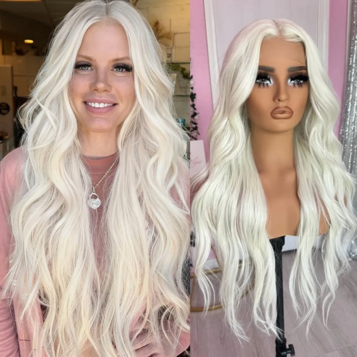 

Белый парик с длинными волнистыми волосами, синтетический, с HD-кружевной основой 13x4, термостойкий, без клея, предварительно прорезанный, с центральной частью, для вечеринок и косплея