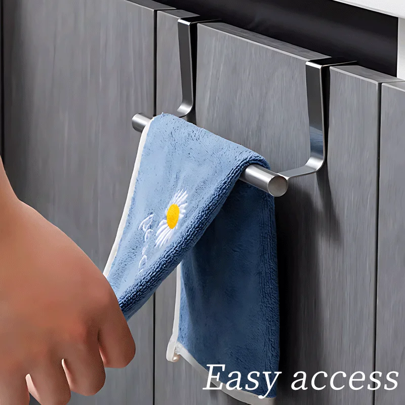 Towel Rack Over The Door Towel Holder Stainless Steel Bathroom Kitchen Cabinet Towel Rag Rack Dishcloth Hanger