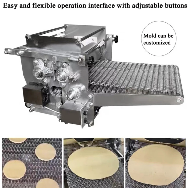 Máquina automática de pastelería Roti Chapati de 110v y 220v, máquina para hacer piel de tortilla de maíz, máquina para envolver Dumpling Gyoza Samosa Wonton